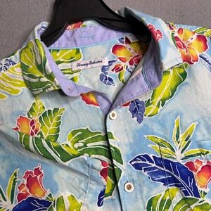 Tommy Bahama Mens 100% Silk Tropical Floral Short Sleeve Button Up‎ Shirt M